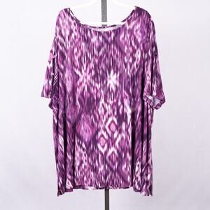 Catherines Women's Size 4X Knit Top Purple Abstract Ladder Cutout Short Sleeves